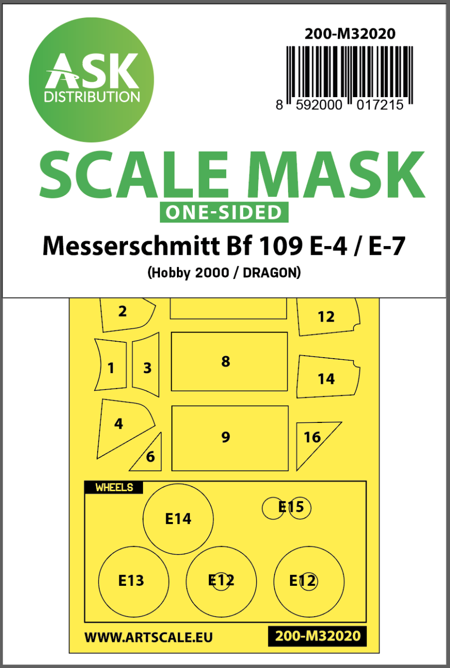 1:32 Messerschmitt Bf 109E-4 & E-7 one-sided express masks for Hobby2000, Dragon, HGW kit
