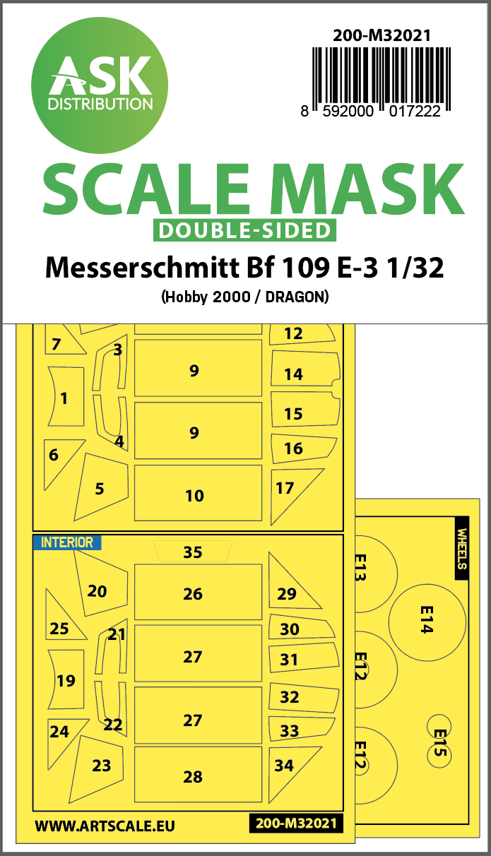 1:32 Messerschmitt Bf 109E-3 double-sided express masks for Hobby2000/Dragon
