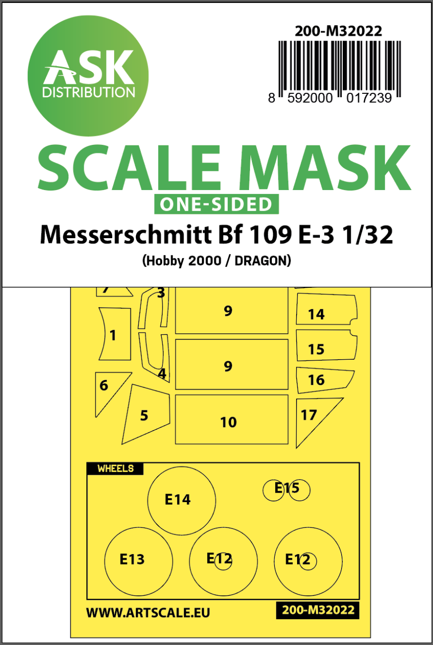 1:32 Messerschmitt Bf 109E-3 one-sided express masks for Hobby 2000/Dragon