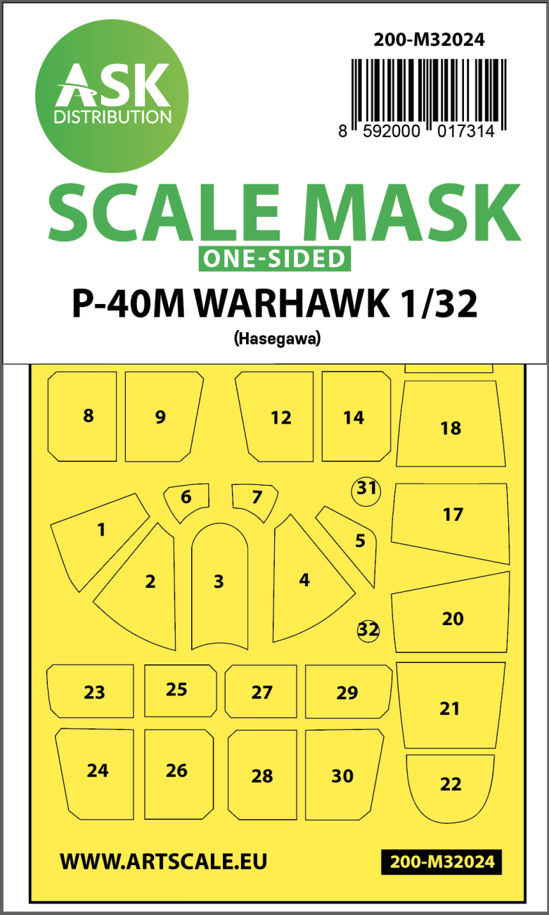 1:32 P-40M Warhawk one-sided express masks for Hasegawa