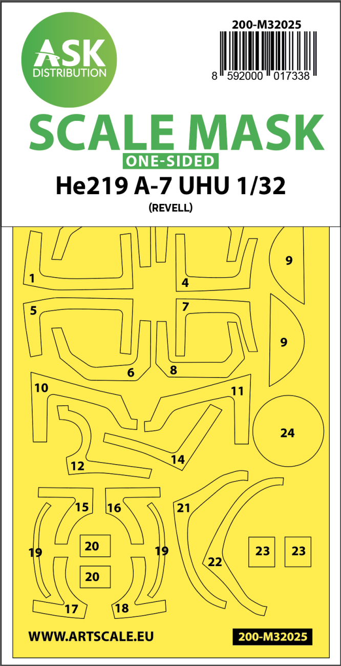 1:32 Heinkel He 2019A-7 UHU one-sided express masks for Revell