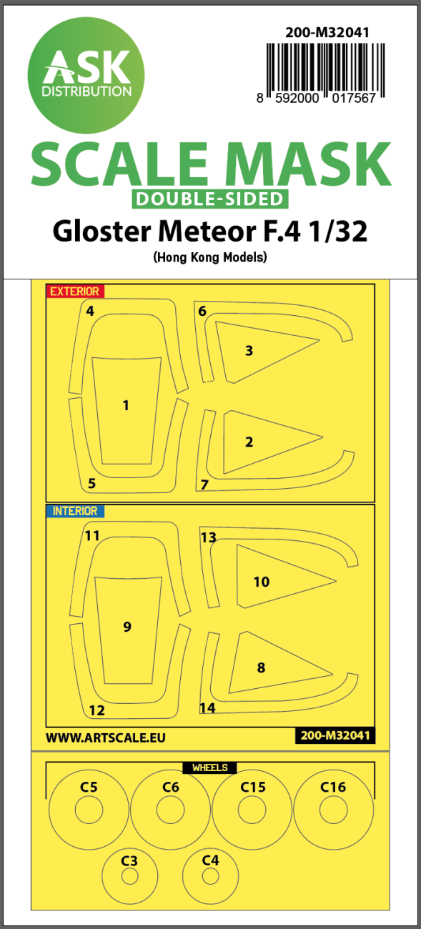 1:32 Gloster Meteor F.4 double-sided mask for HK Models