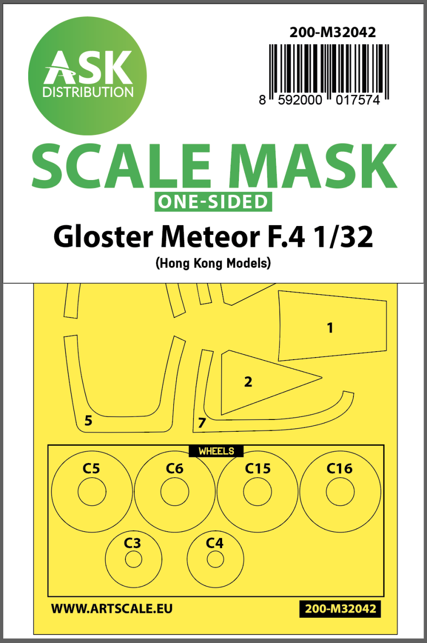 1:32 Gloster Meteor F.4 one-sided mask for HK Models