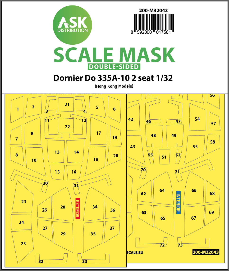 1:32 Dornier Do 335A-10 two seater double-sided mask for HK Models