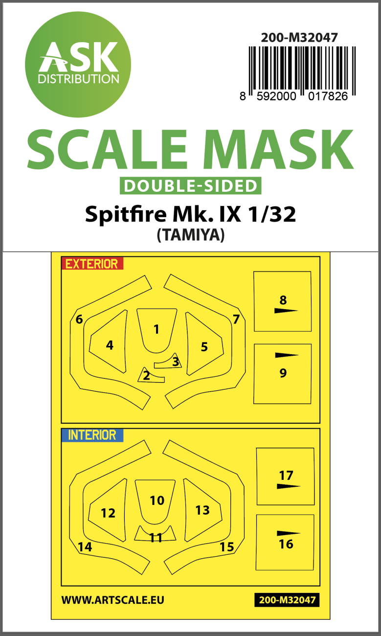 1:32 Spitfire Mk.IX double-sided masks for Tamiya
