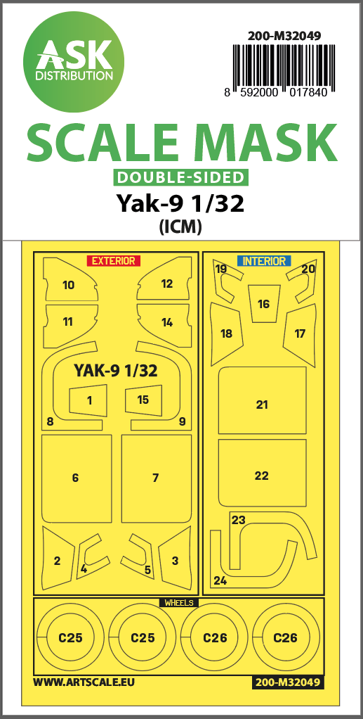 1:32 Yak-9 double-sided pre-cutted mask for ICM