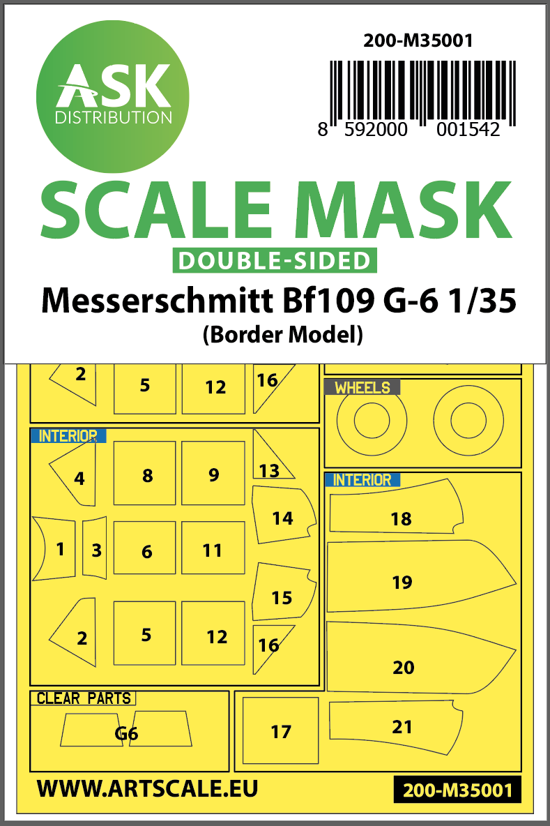 1:35 Messerschmitt Bf 109G-6 double-sided painting mask for Border Model