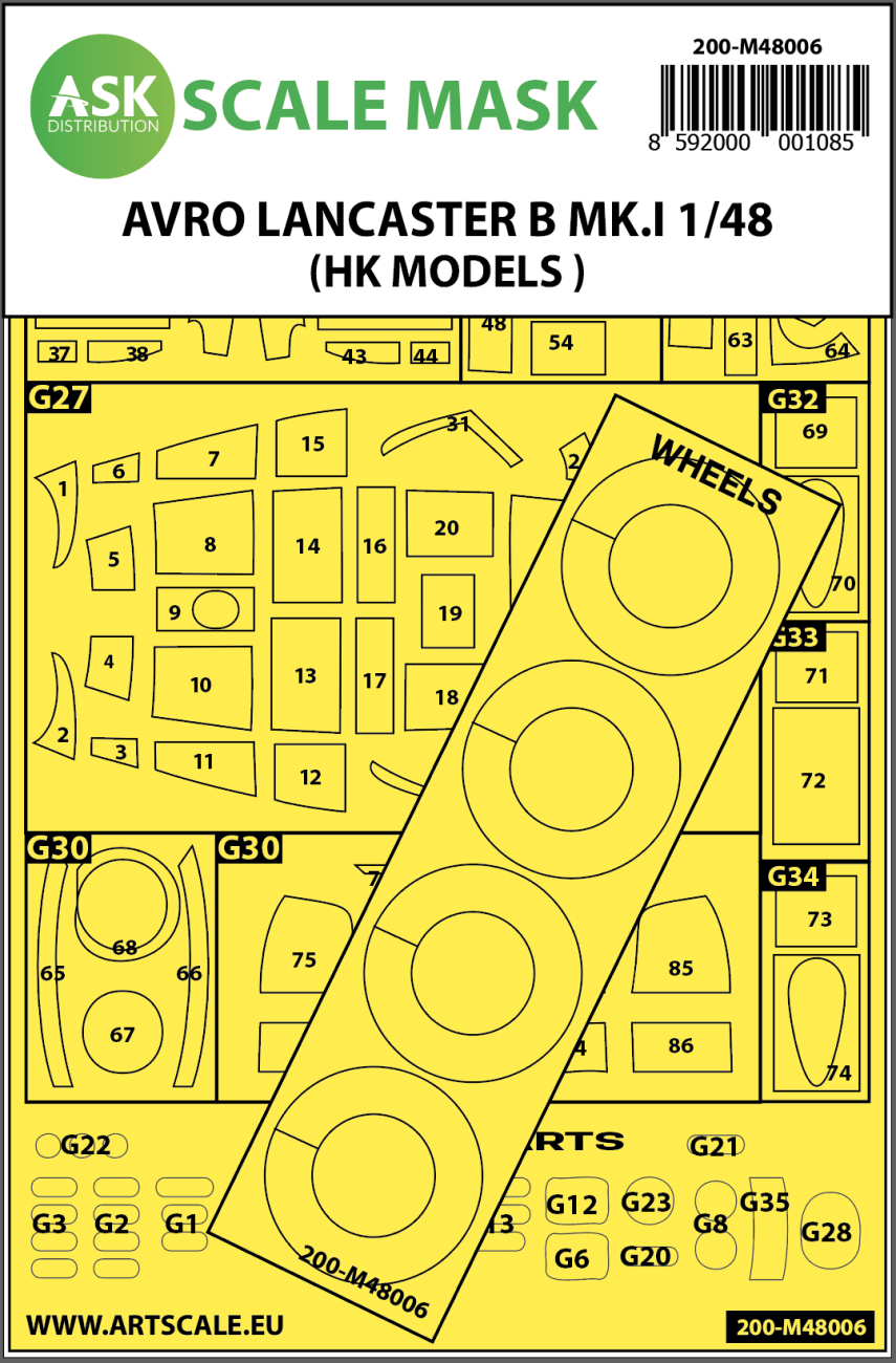 1:48 Avro Lancaster Mk.I B outside painting mask for HK Models