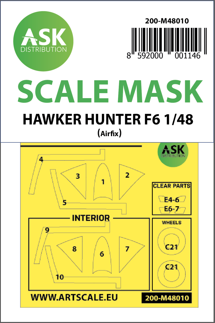 1:48 Hawker Hunter F.6 double-sided painting mask for Airfix