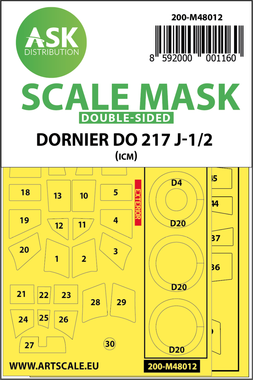 1:48 Dornier Do 217J-1/2 double-sided painting mask for ICM