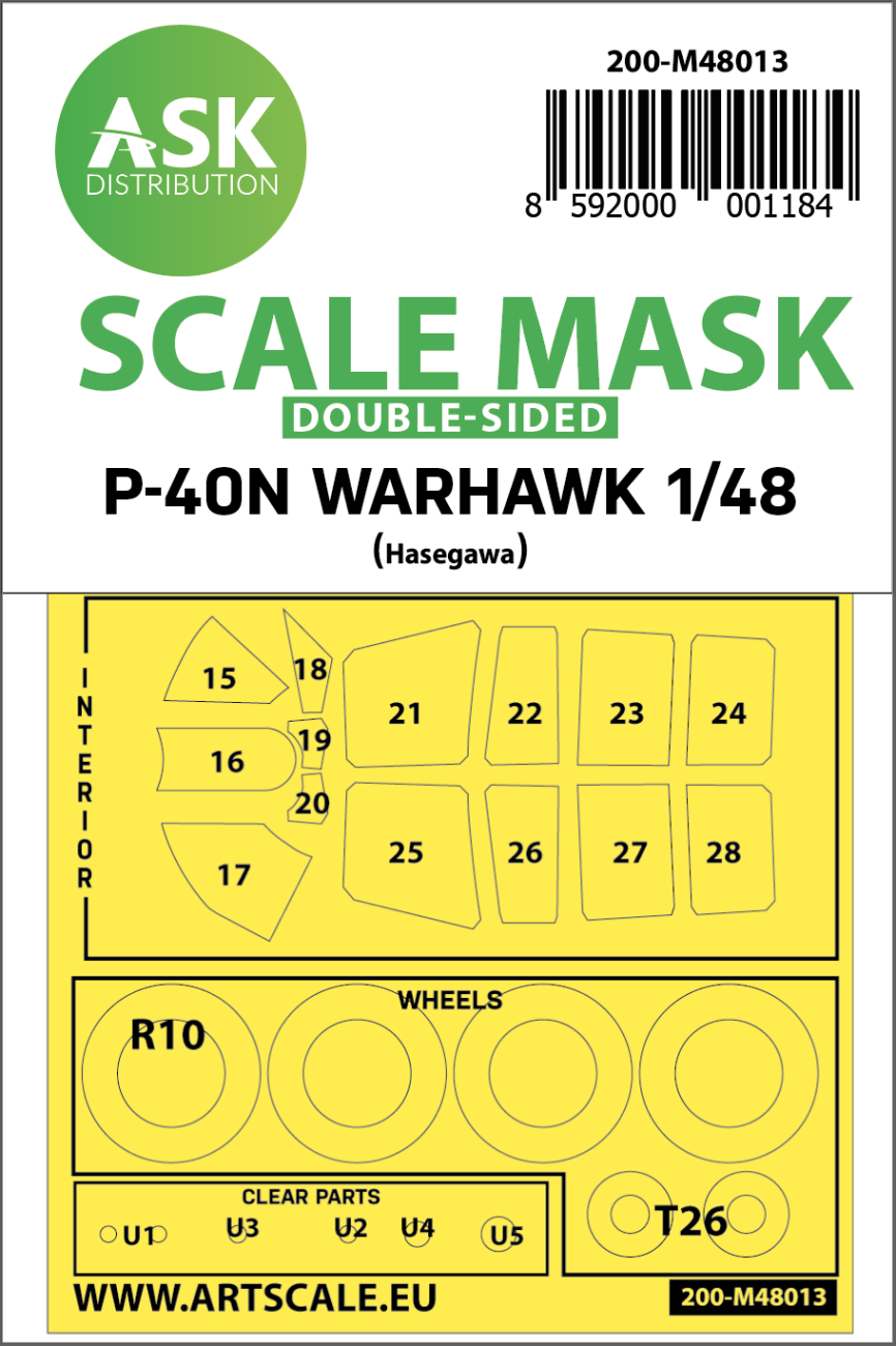 1:48 Curtiss P-40N Warhawk double-sided painting mask for Hasegawa / Hobby2000
