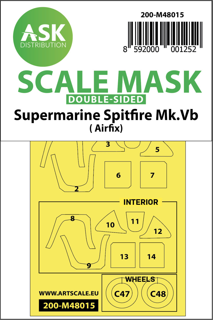 1:48 Spitfire Mk.Vb double-sided painting mask for Airfix