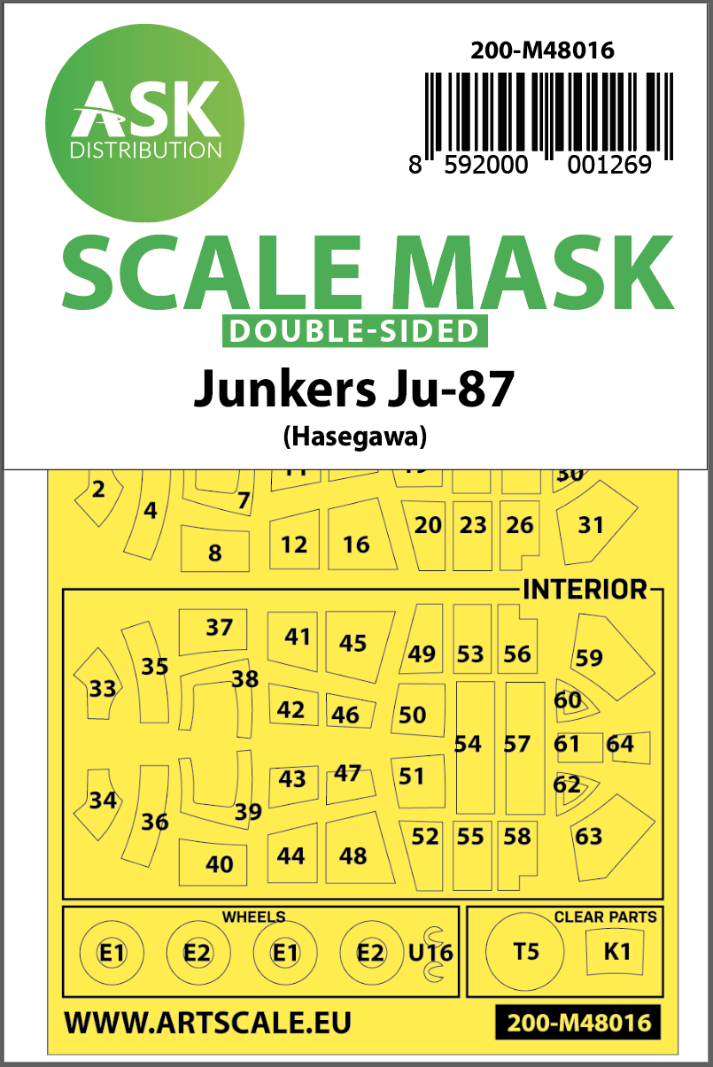 1:48 Junkers Ju 87D-3 double-sided painting mask for Hasegawa / Hobby2000