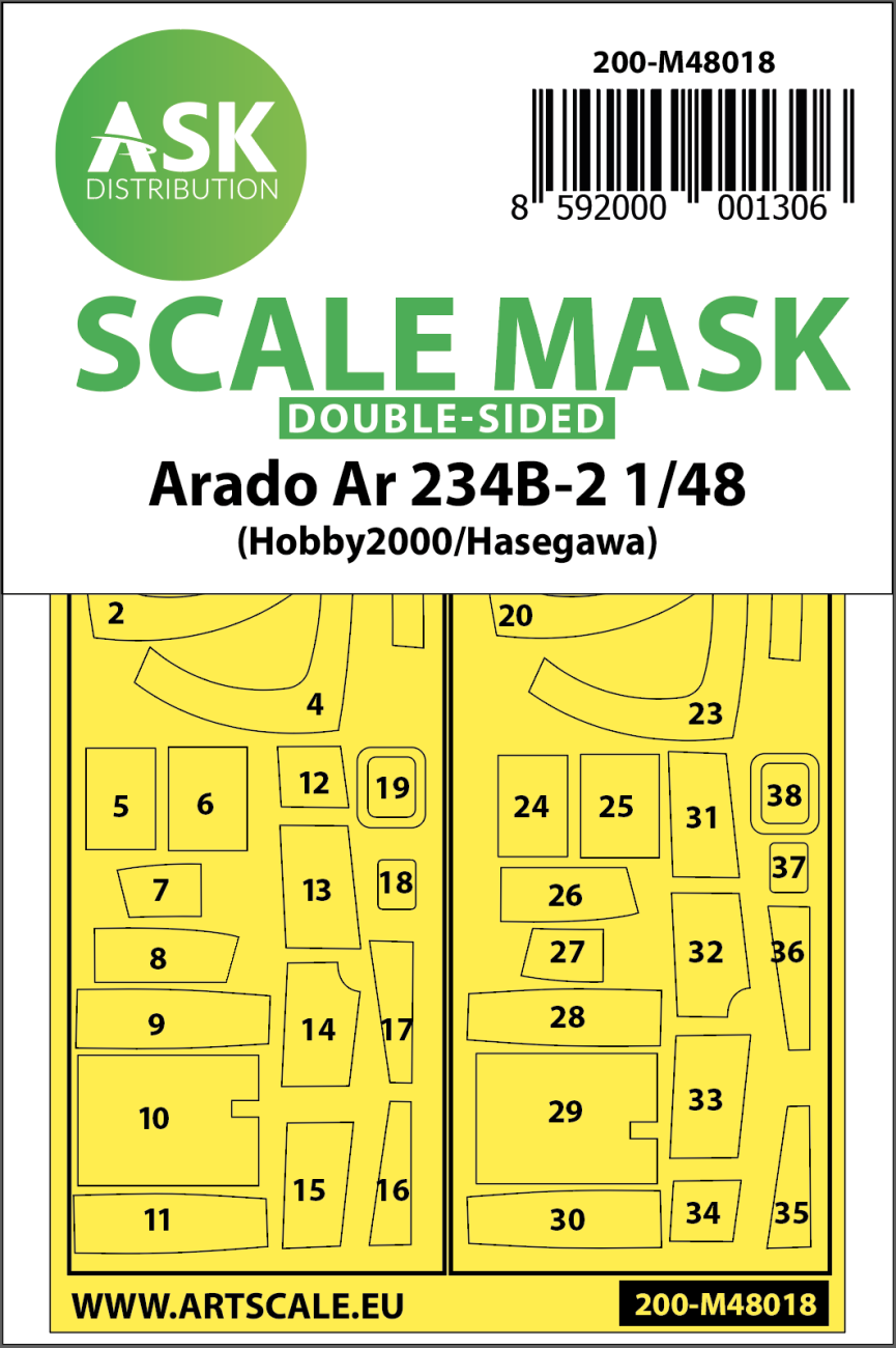 1:48 Arado Ar 234B-2 double-sided painting mask for Hasegawa / Hobby2000
