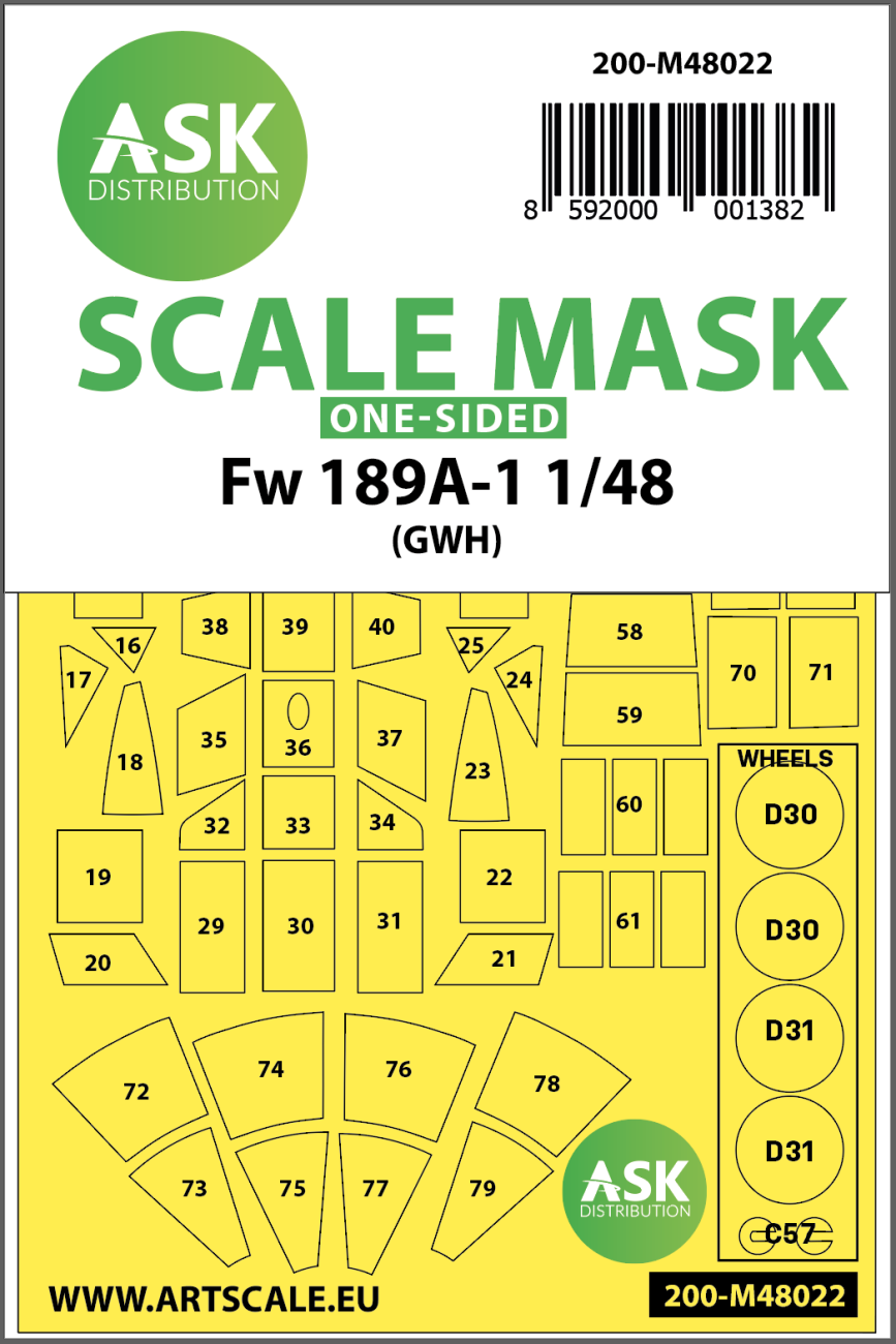 1:48 Focke Wulf Fw 189 one-sided painting mask for Great Wall Hobby