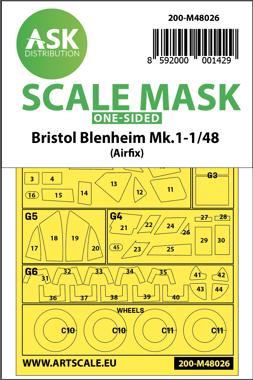 1:48 Bristol Blenheim Mk.I one-sided painting mask for Airfix