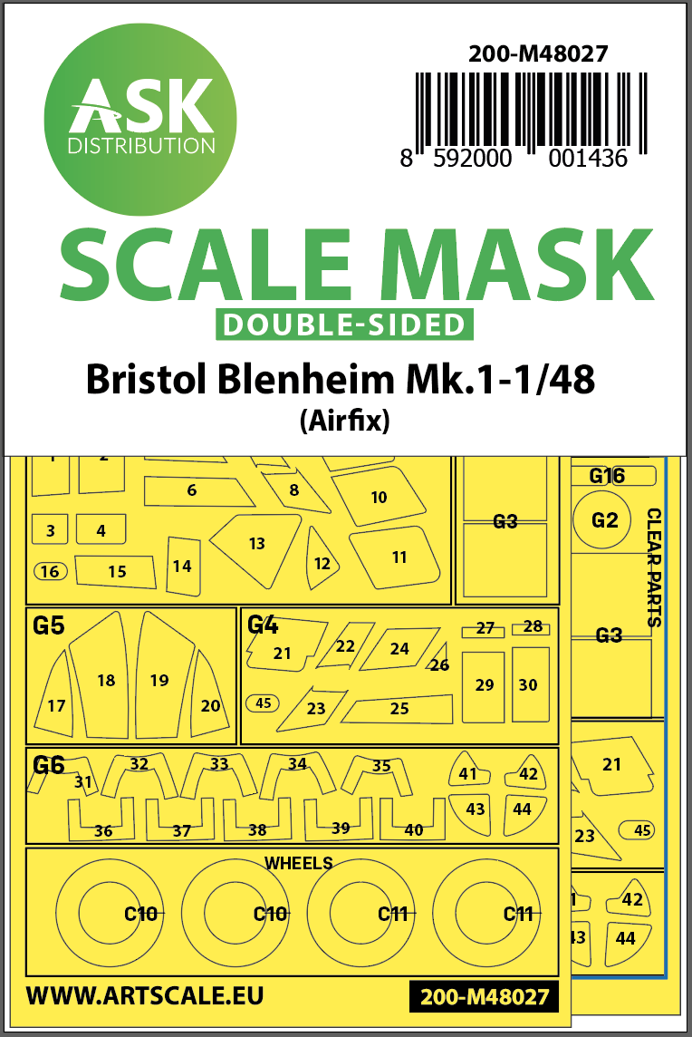 1:48 Bristol Blenheim Mk.I double-sided painting mask for Airfix