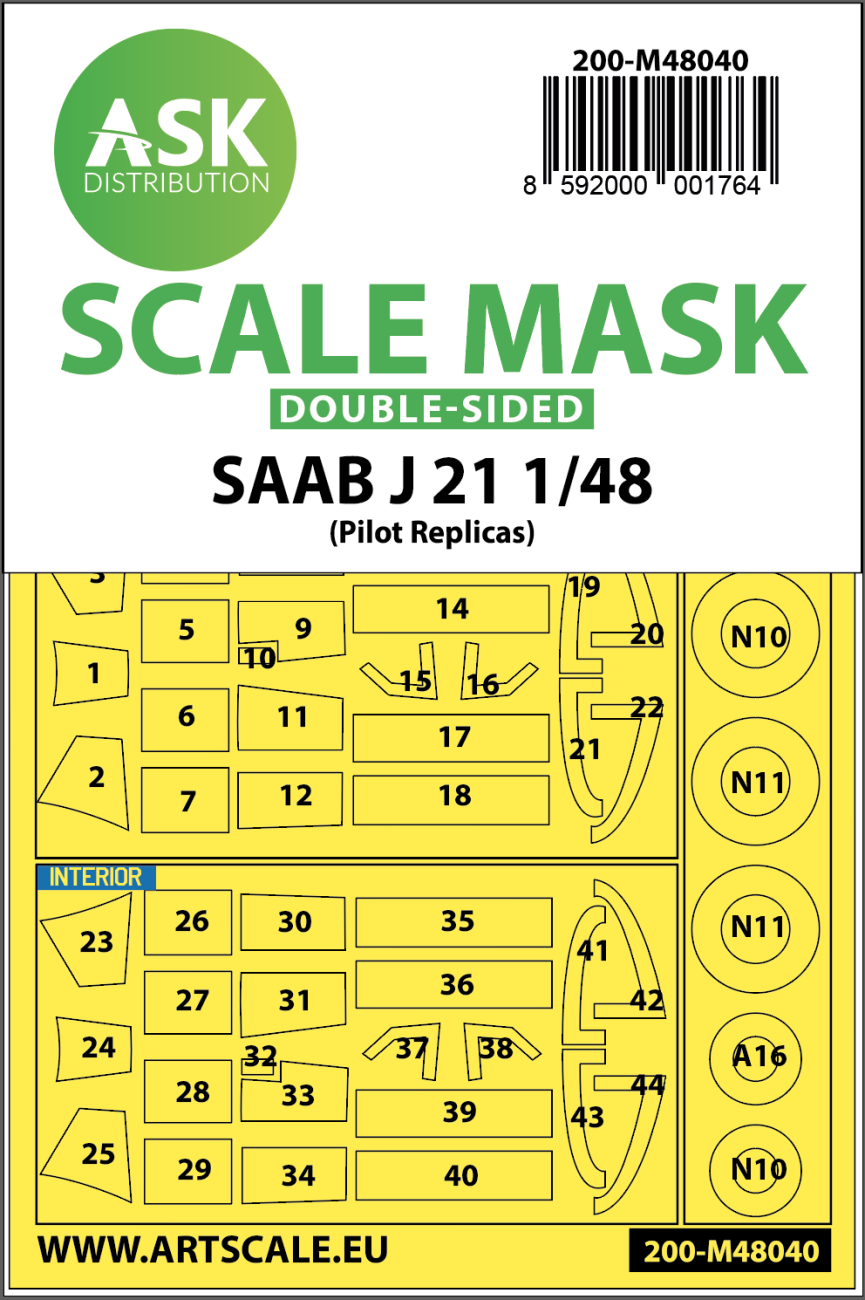 1:48 SAAB J21 double-sided painting mask for Pilot Replicas