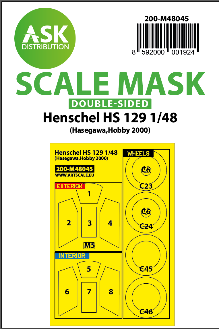 1:48 Henschel Hs 129 double-sided painting mask for Hasegawa, Hobby2000