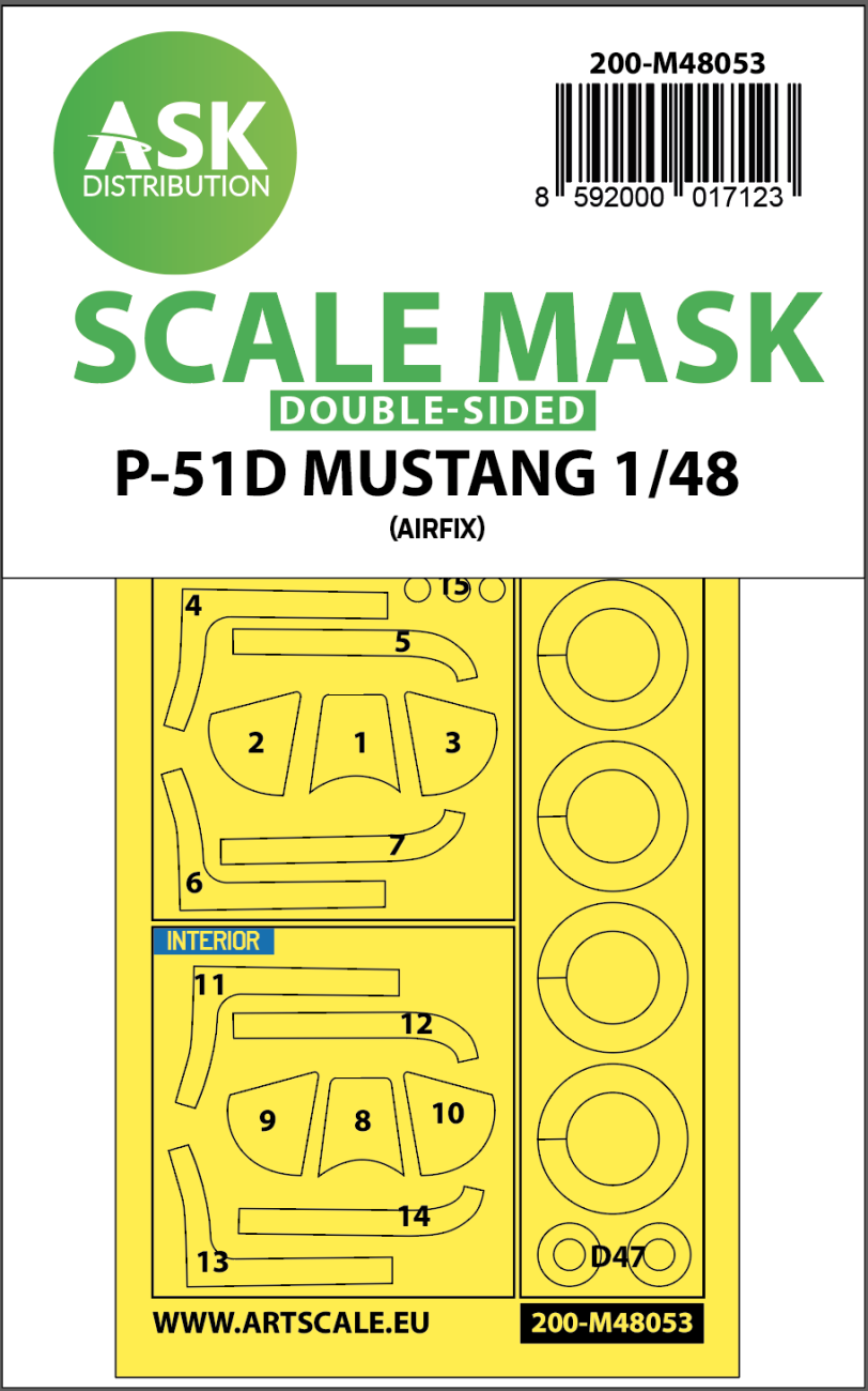 1:48 P-51D Mustang double-sided mask for Airfix