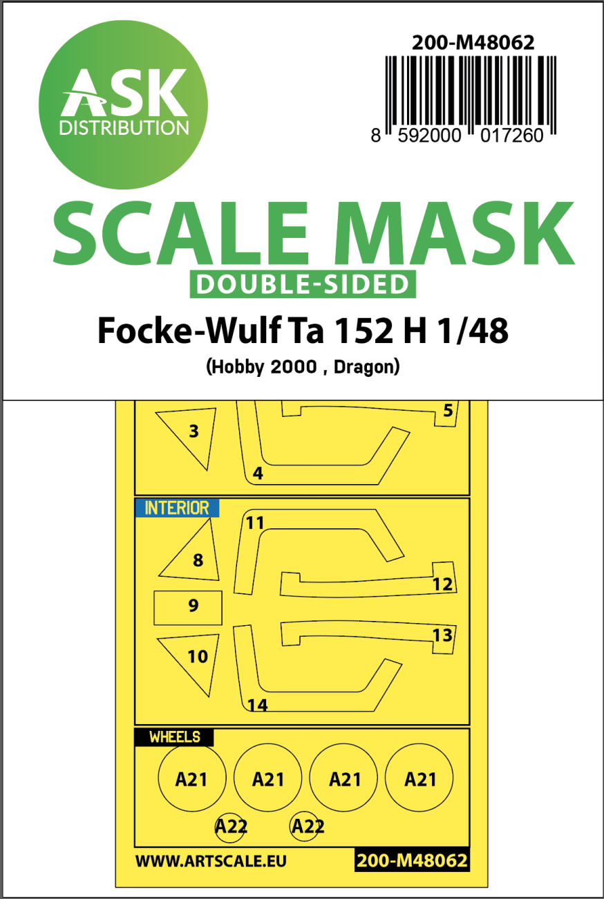 1:48 Focke-Wulf Ta 152 H double-sided express mask for Hobby2000, Dragon