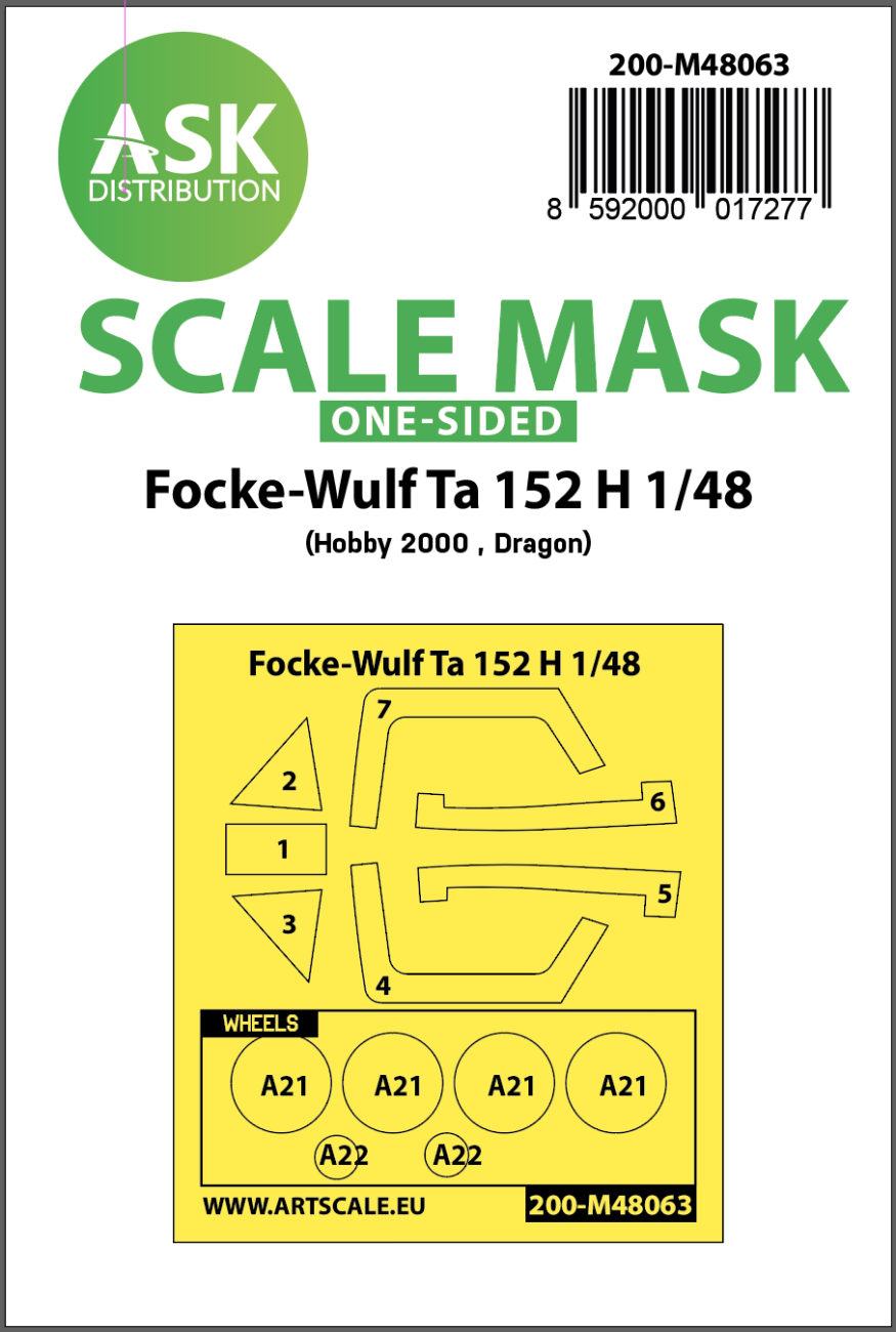1:48 Focke-Wulf Ta 152 H one-sided express mask for Hobby2000, Dragon