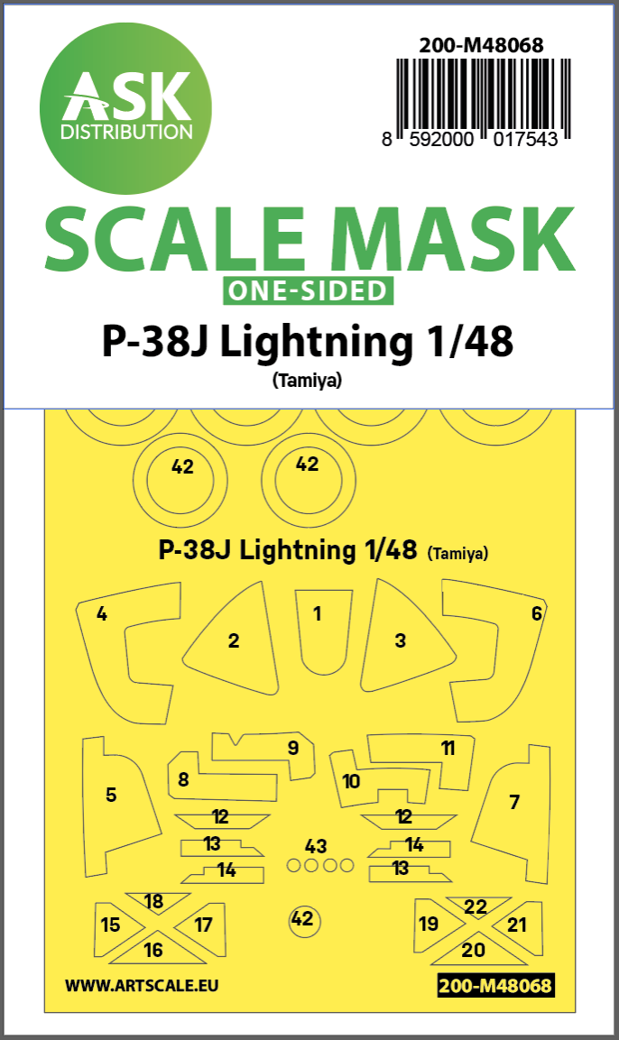 1:48 P-38J Lightning one-sided mask for Tamiya