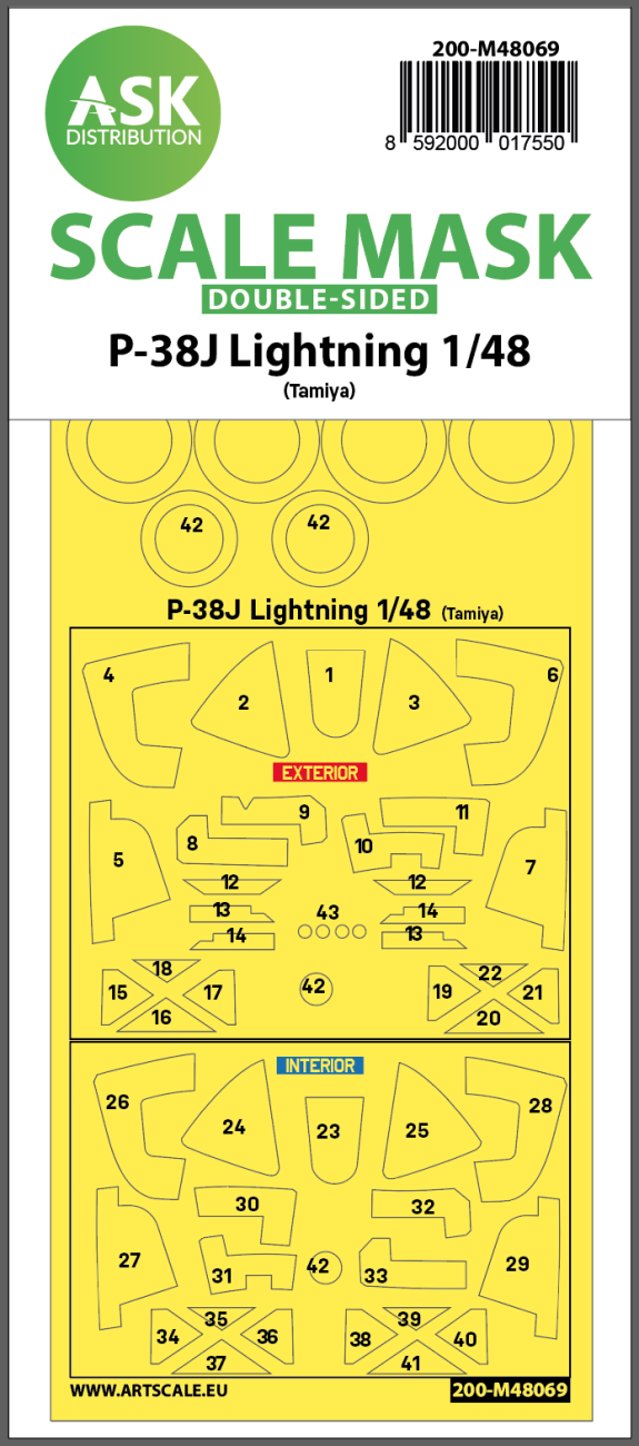 1:48 P-38J Lightning double-sided mask for Tamiya