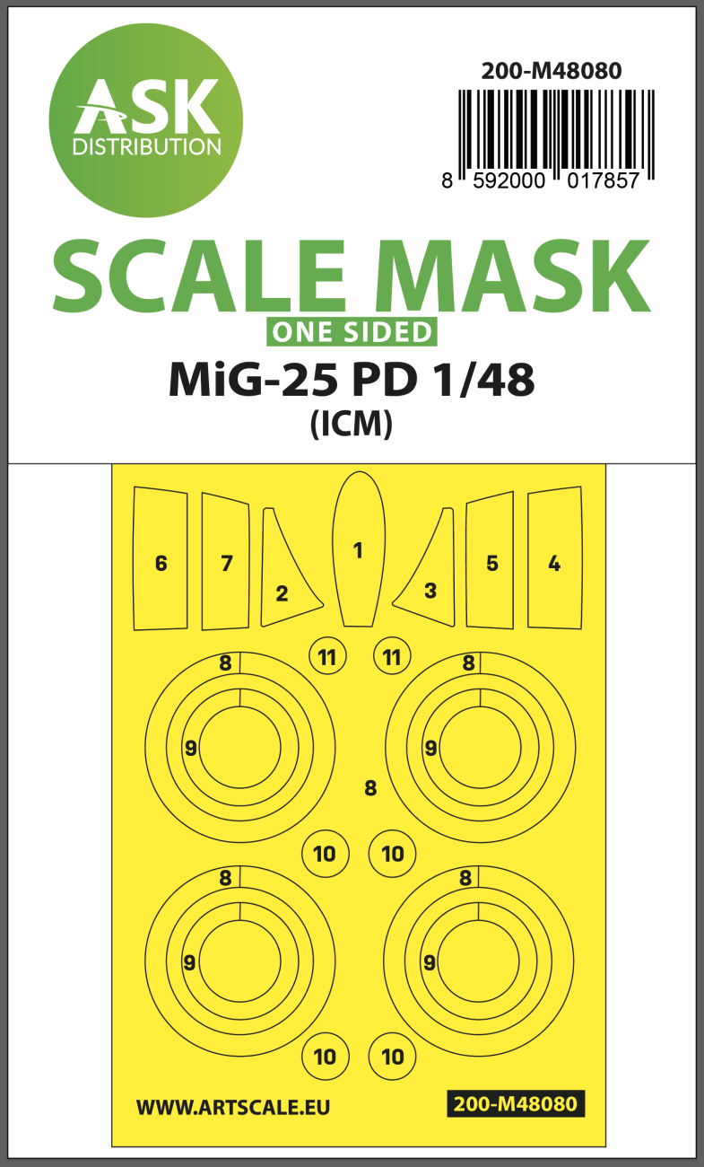 1:48 MiG-25 PD one-sided mask self-adhesive pre-cutted for ICM