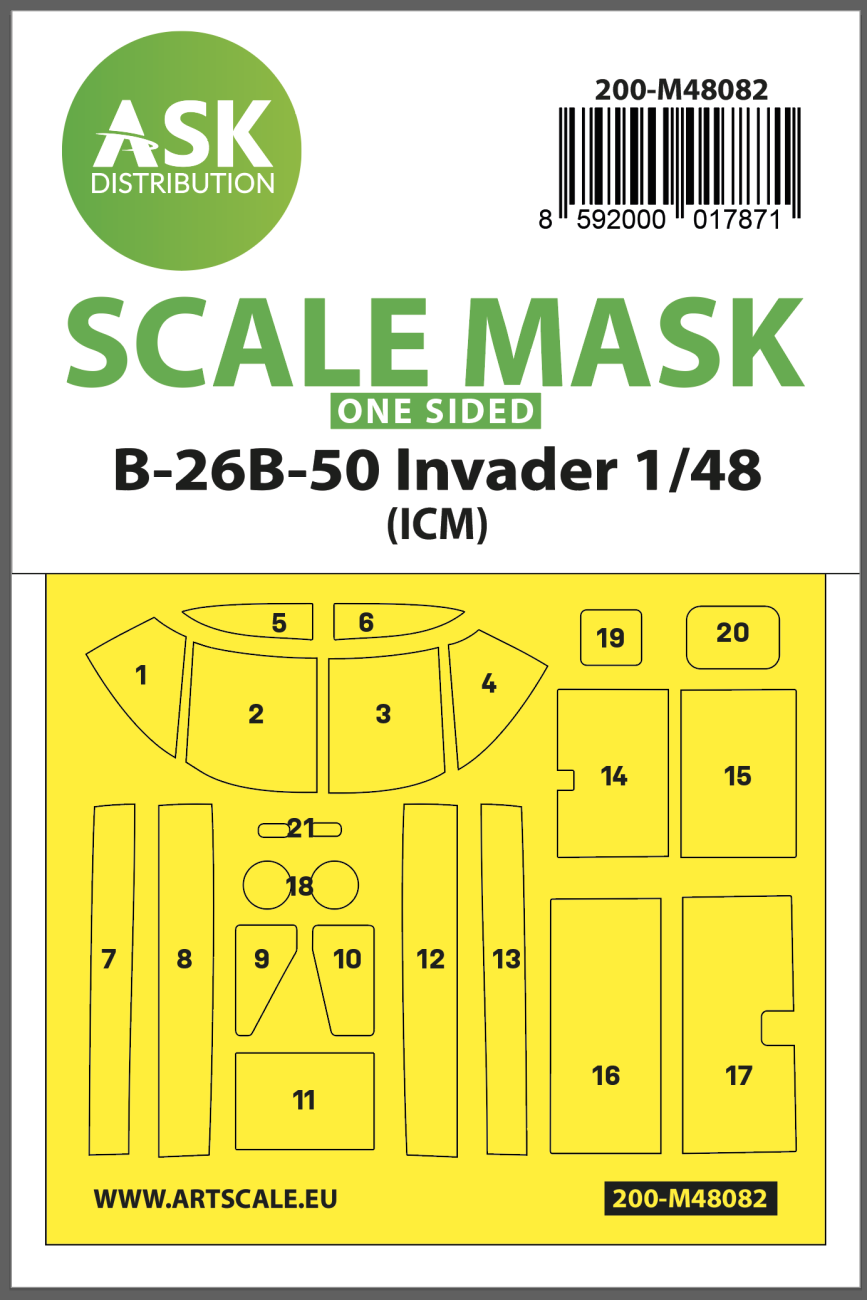 1:48 B-26B-50 Invader one-sided mask self-adhesive pre-cutted for ICM