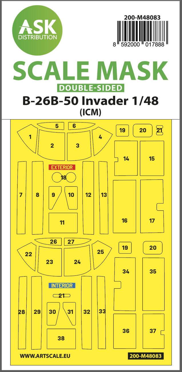 1:48 B-26B-50 Invader double-sided mask self-adhesive pre-cutted for ICM