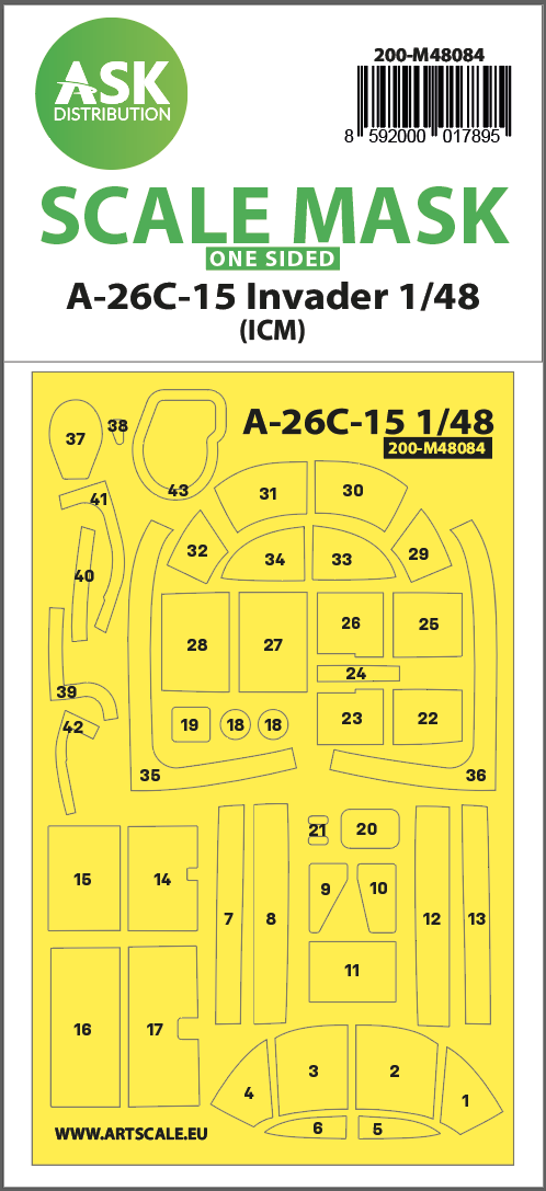 1:48 A-26C-15 Invader one-sided mask self-adhesive pre-cutted for ICM