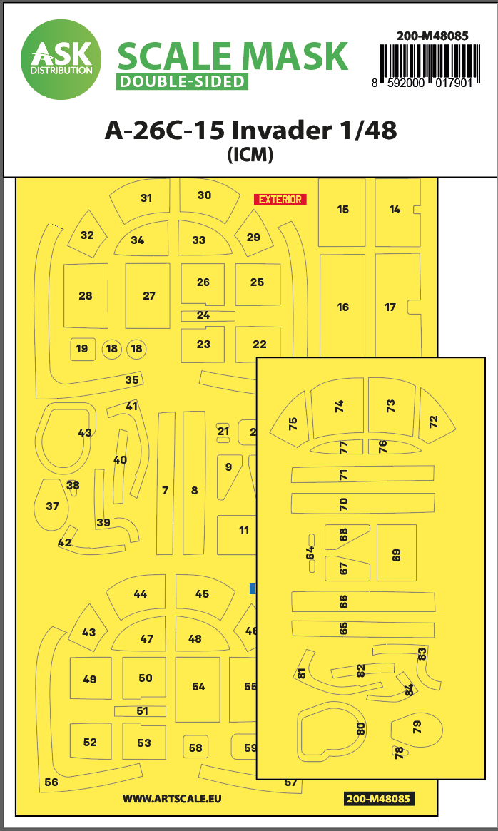 1:48 A-26C-15 Invader double-sided mask self-adhesive pre-cutted for ICM