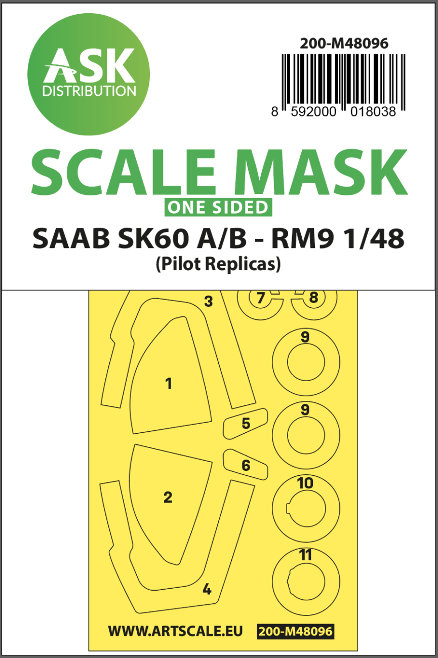 1:48 SAAB SK60 one-sided mask self-adhesive, pre-cutted for Pilot-Replicas