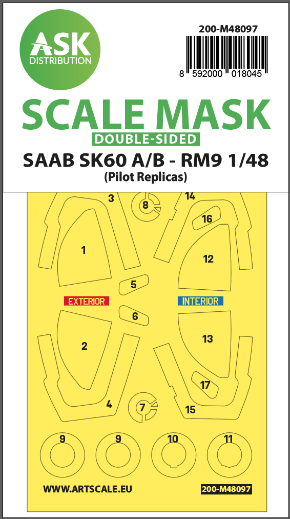 1:48 SAAB SK60 double-sided mask self-adhesive, pre-cutted for Pilot-Replicas