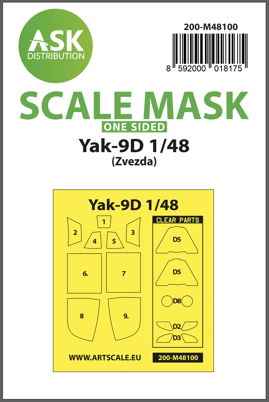 1:48 Yak-9D one-sided express mask, self-adhesive, pre-cutted for Zvezda