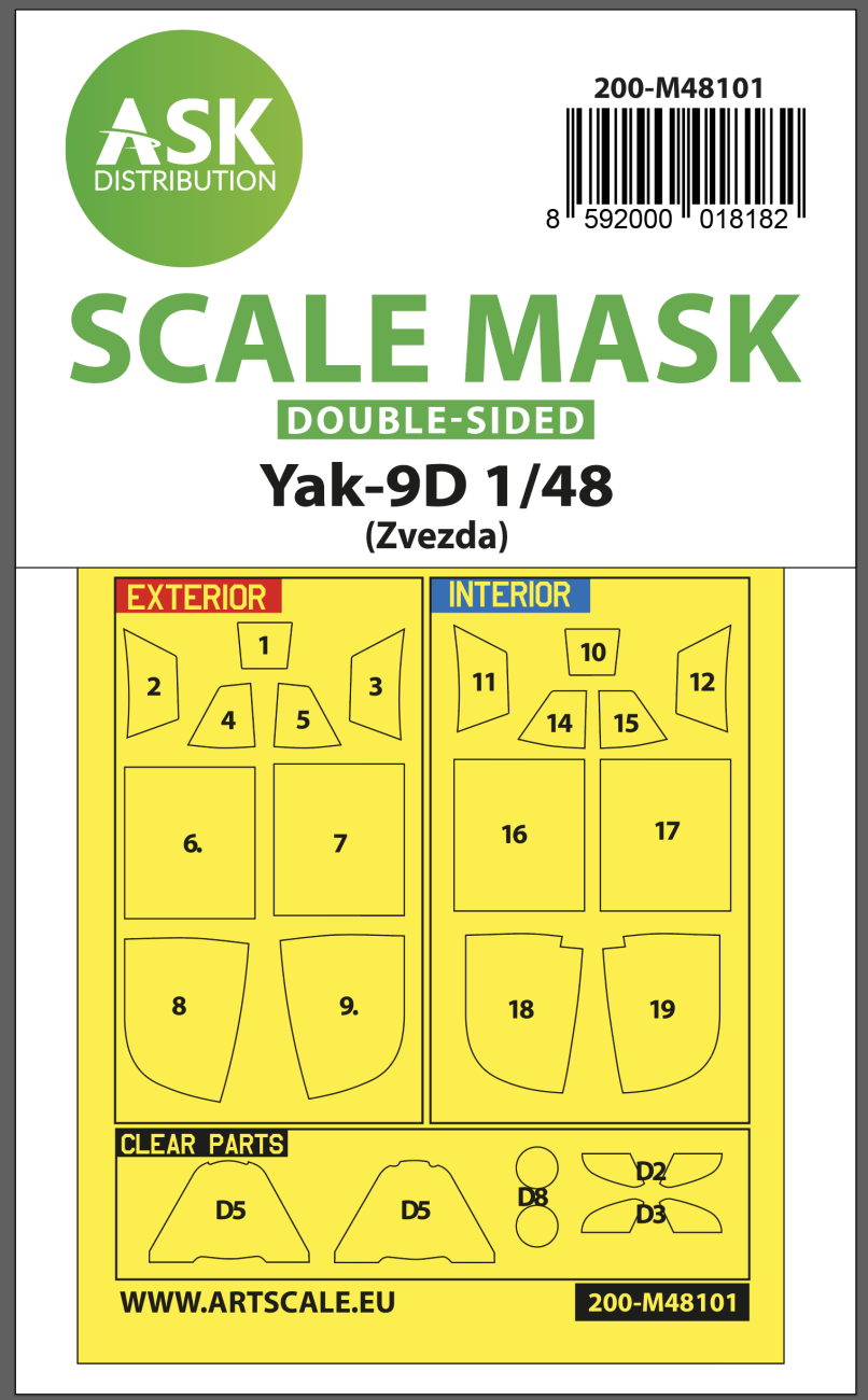 1:48 Yak-9D double-sided express mask, self-adhesive, pre-cutted for Zvezda