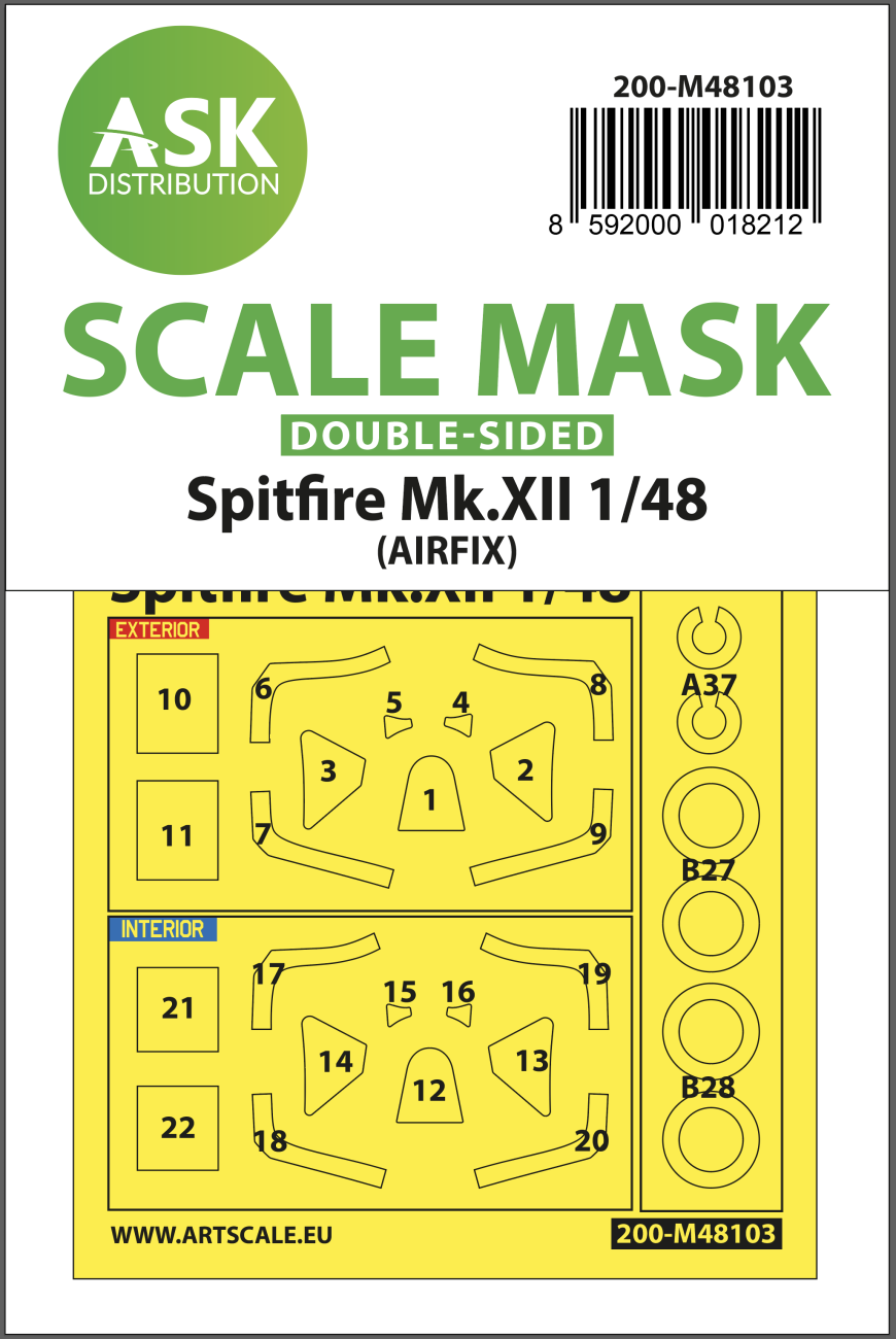 148 Spitfire Mk.XII double-sided mask self-adhesive, pre-cutted for Airfix