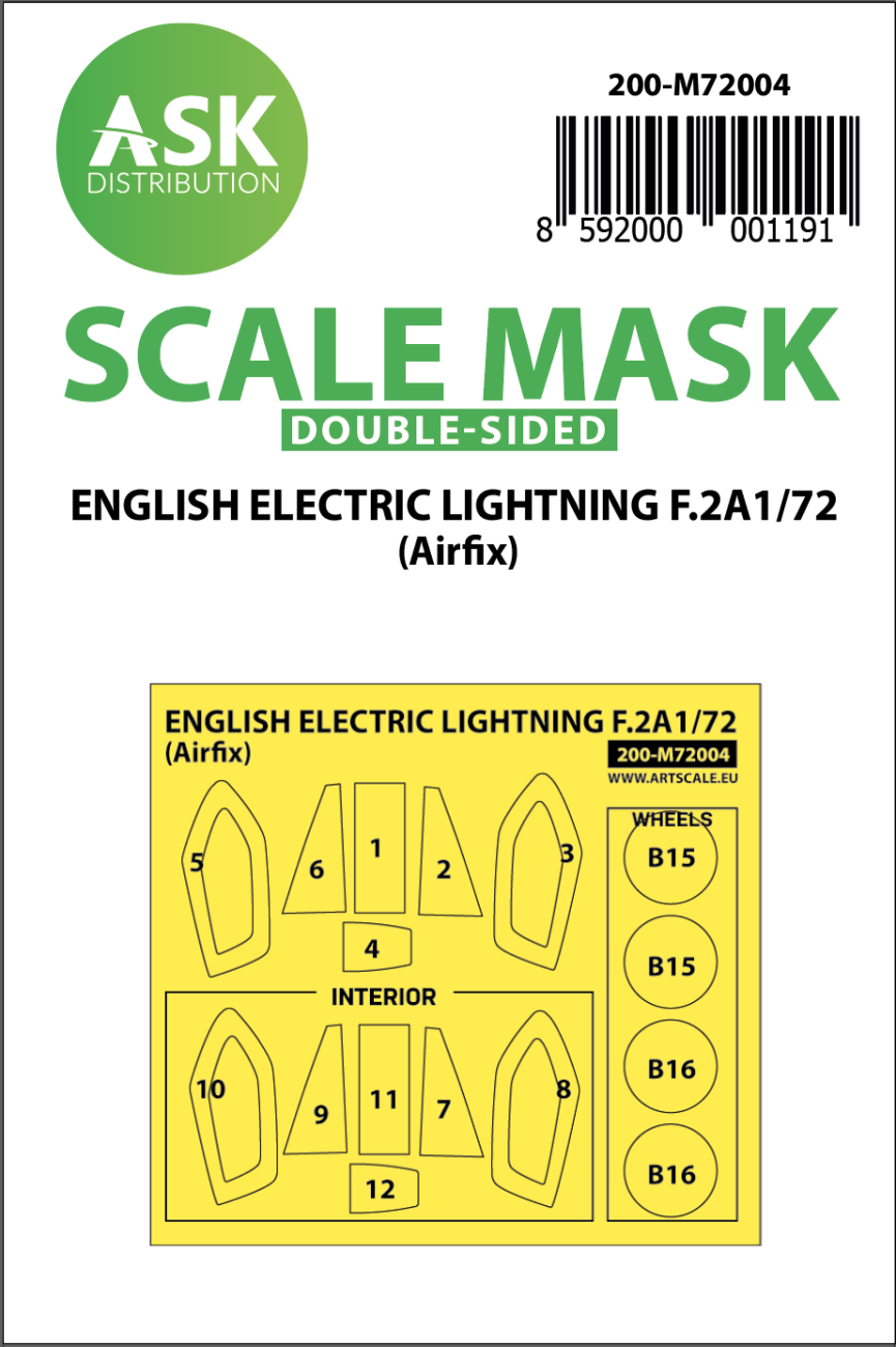 1:72 EE Lightning F.2A double-sided painting mask for Airfix