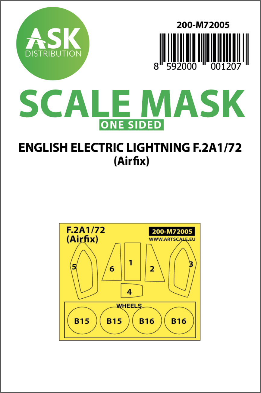 1:72 EE Lightning F.2A one-sided painting mask for Airfix