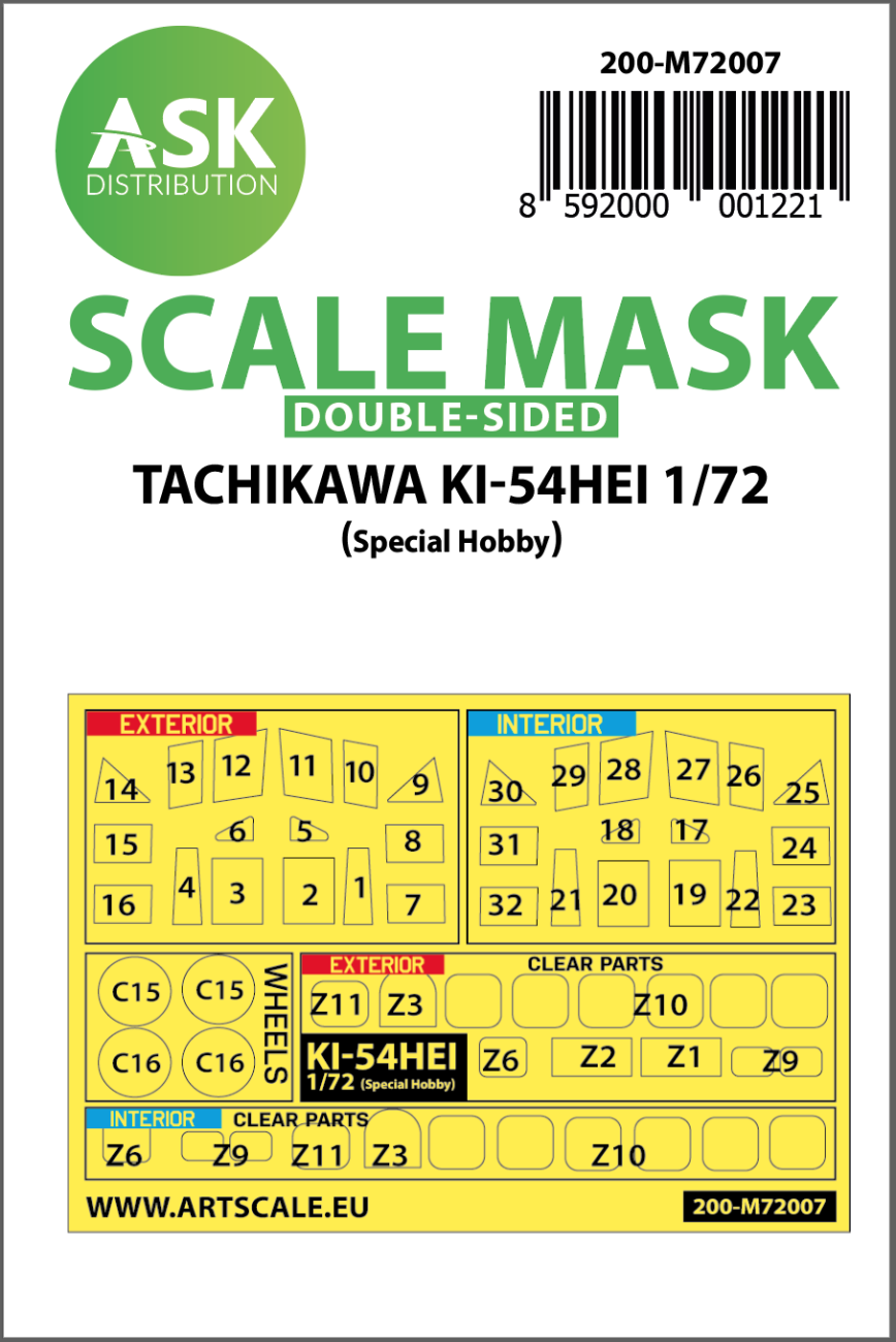 1:72 Tachikawa Ki-54HEI double-sided painting mask for Special Hobby