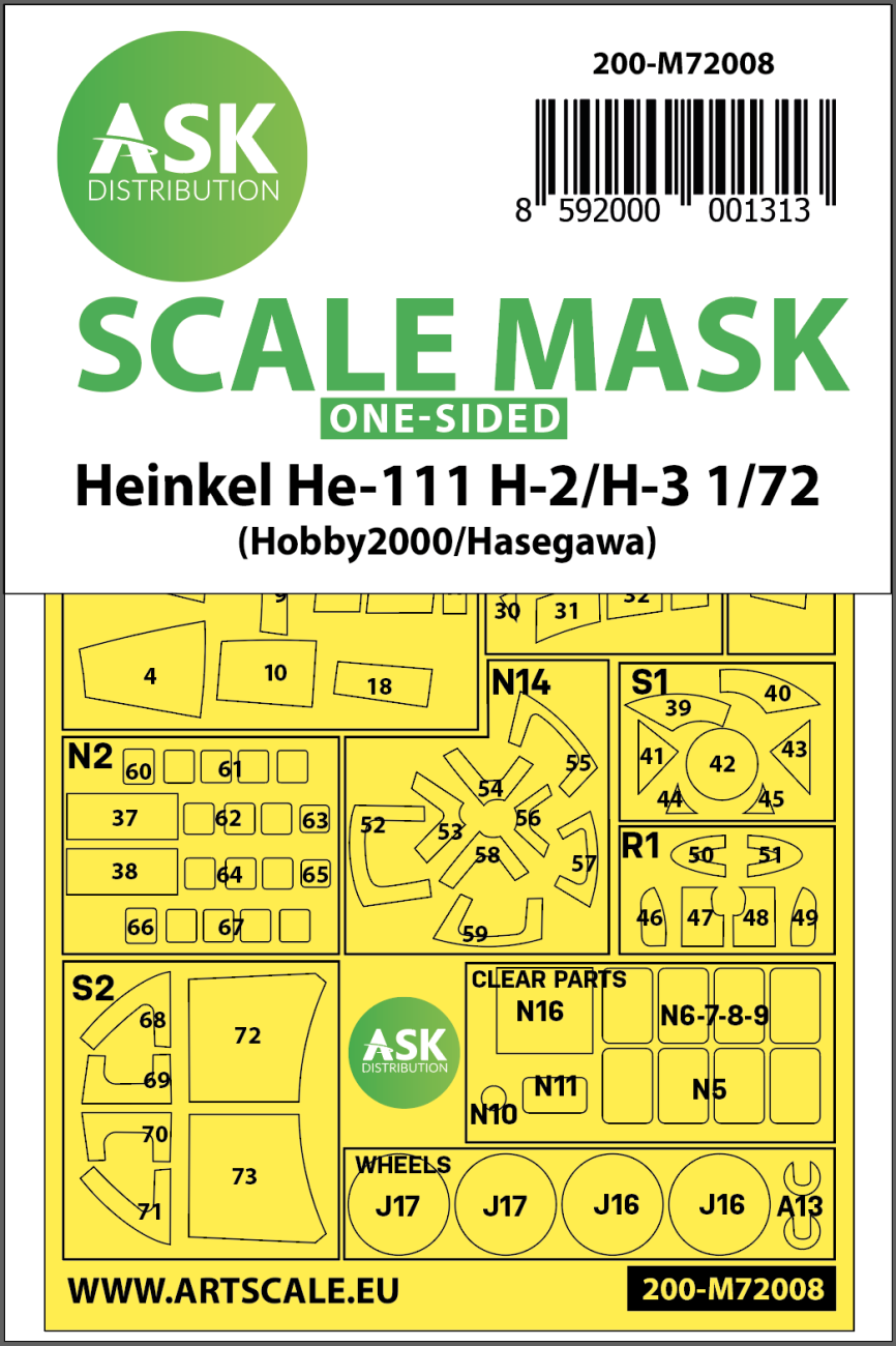 1:72 Heinkel He 111H-2/H-3 one-sided painting mask for Hasegawa / Hobby2000