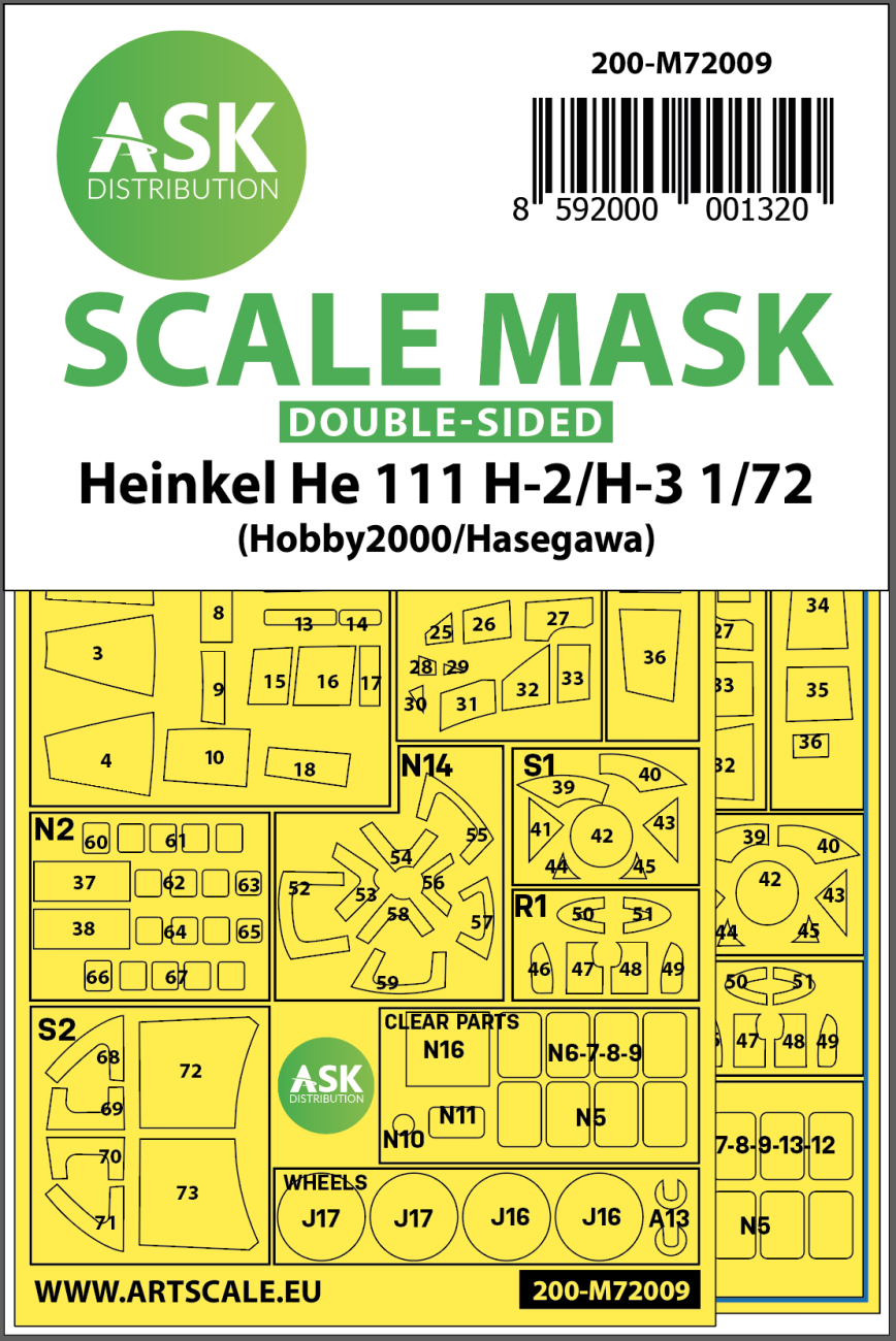 1:72 Heinkel He 111H-2/H-3 double-sided painting mask for Hasegawa / Hobby2000