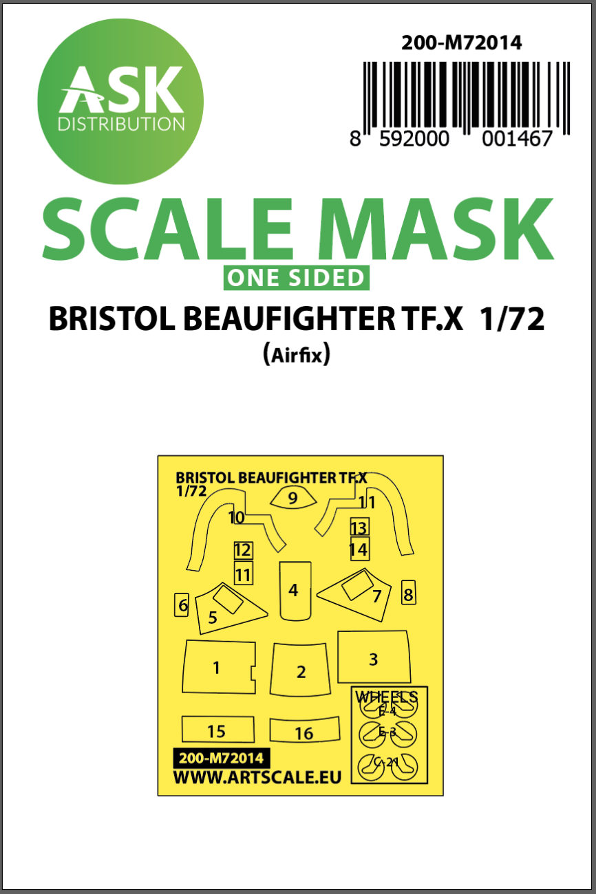 1:72 Bristol Beaufighter TF.X one-sided painting mask for Airfix