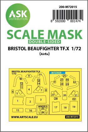 1:72 Bristol Beaufighter TF.X double-sided painting mask for Airfix