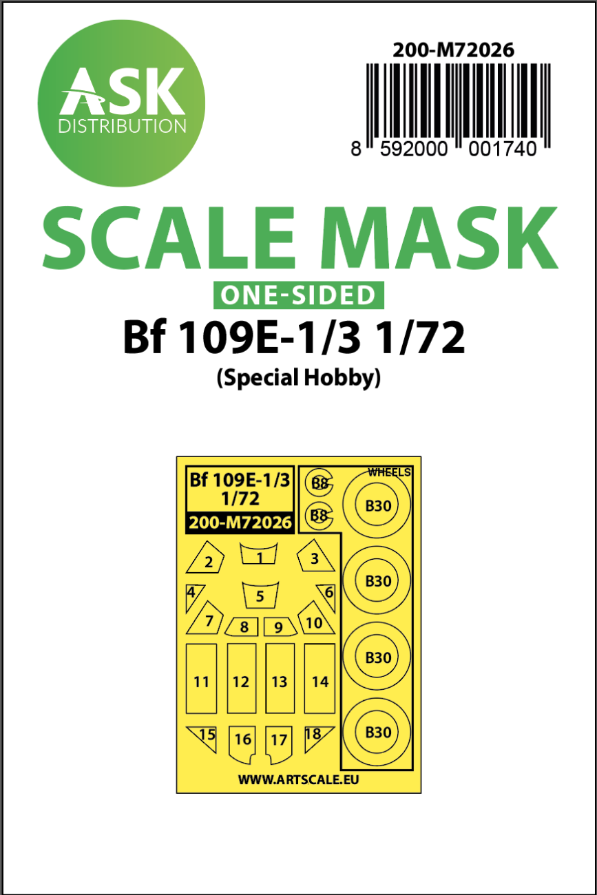 1:72 Bf 109E-1/E-3 one-sided painting mask for Special Hobby