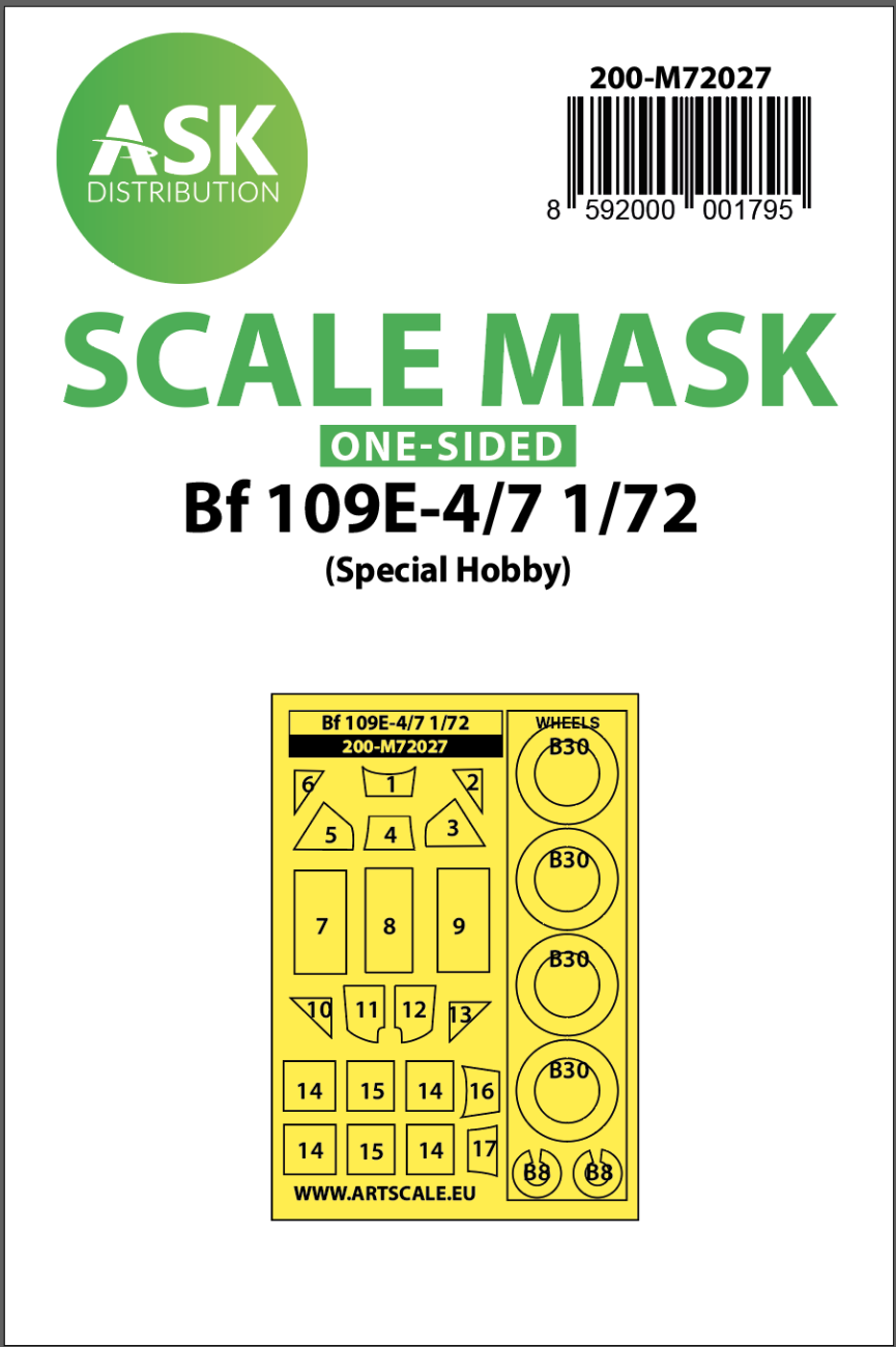 1:72 Bf 109E-4/7 one-sided painting mask for Special Hobby