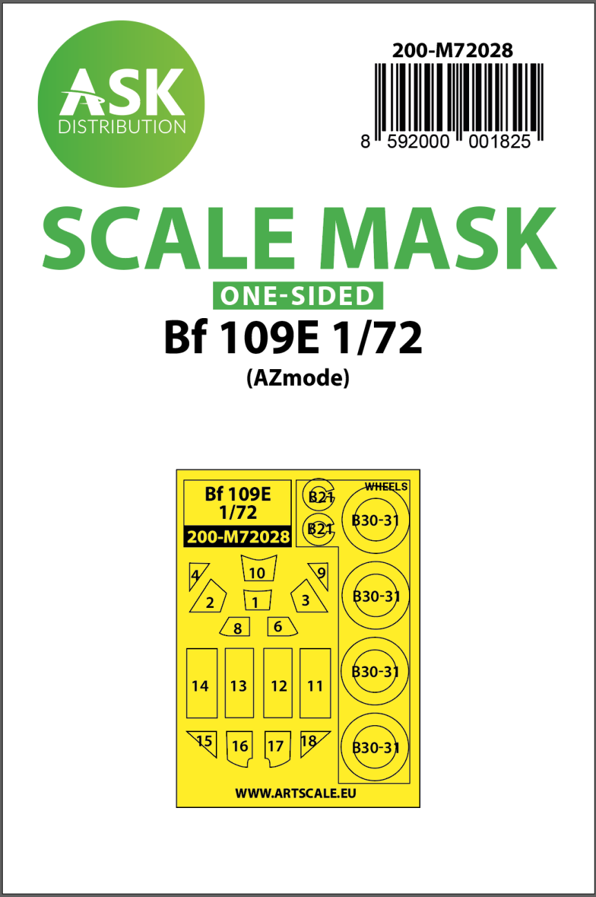 1:72 Bf 109E one-sided painting mask for AZ Model