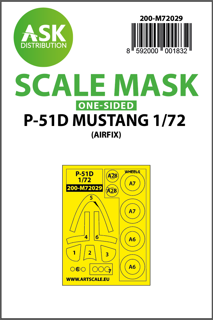 1:72 P-51D Mustang one-sided painting mask for Airfix