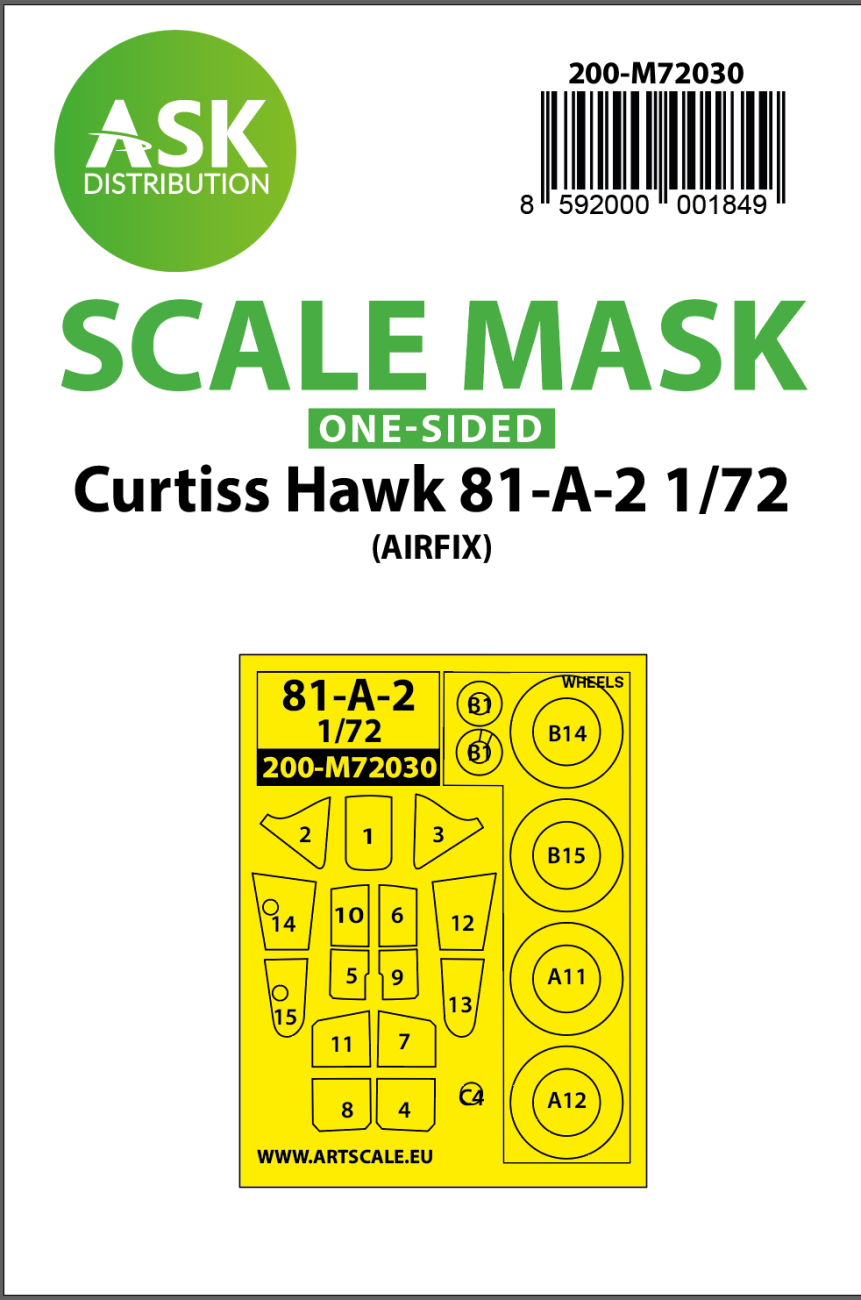 1:72 Curtiss Hawk 81-A-2 one-sided painting mask for Airfix